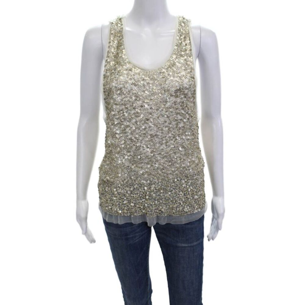 Gryphon New York Womens Beige Sleeveless Tank 100% Nylon Net Round Neck Size L